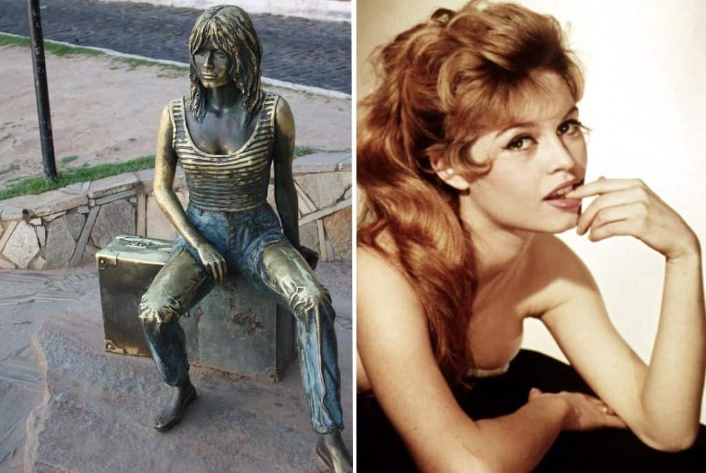 #Pra-todos-verem:Estatua-de Brigite-Bardot-instalada-na-Orla-Bardot-em-Buzios-e-foto-da-atriz.